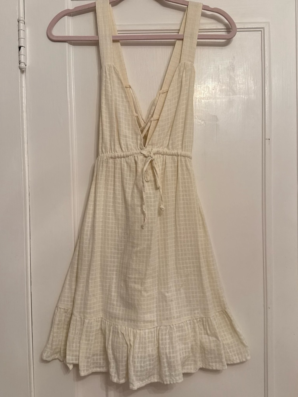 Urban Outfitters Cream Lace-Up V-Neck Mini Sundress